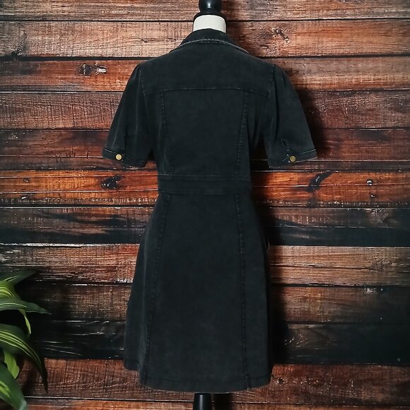 She + Sky Dress M Washed Black Denim Full Zip Pockets Half Sleeve Stretch - Picture 4 of 10